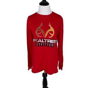 Realtree Women's S Small Crewneck T-Shirt Long Sleeve Red Logo Print